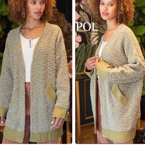 POL long cardigan Olive Green popcorn long sleeve with front pockets NWT - Picture 10 of 10